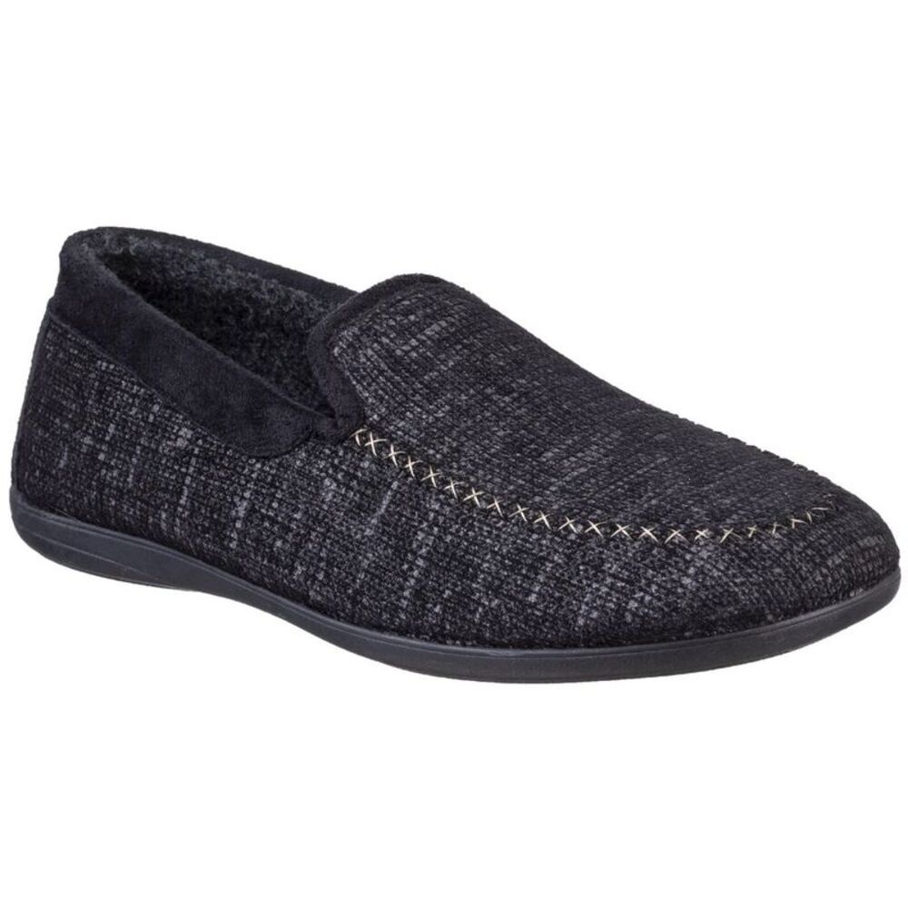 Cotswold Mens Stanley Moc Toe Full Slipper / Black